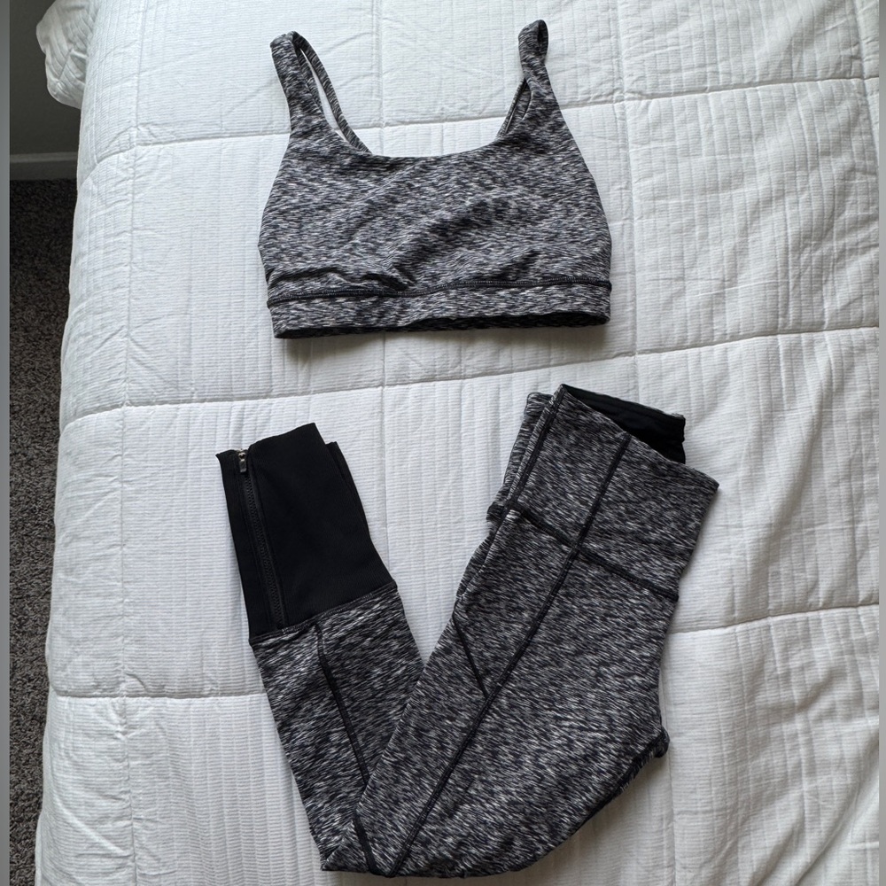 lululemon athletica Black & Gray Space-Dye Leggings and Sports Bra Set
